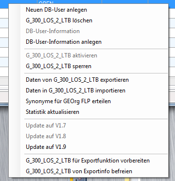 Kontextmenü für die Datenbankuser