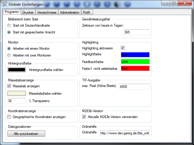 Menü für die globale Einstellungen Menü für die globale Einstellungen