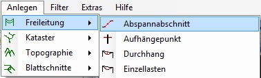 Abspannabschnitt im Untermenü "Freileitung" Abspannabschnitt im Untermenü "Freileitung"