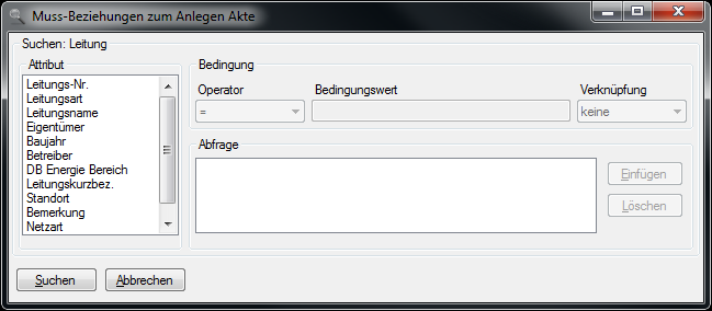 Suchmaske für die Leitungsauswahl