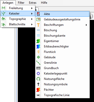 Akte im Untermenü "Kataster"