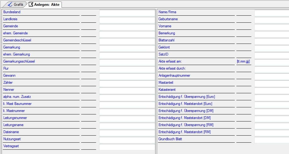 Optionen für das Anlegen einer Akte