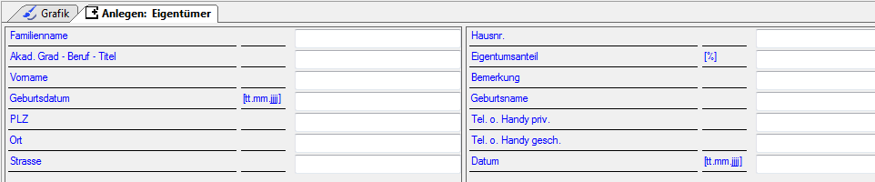 Optionsfenster für das Anlegen eines Eigentümers