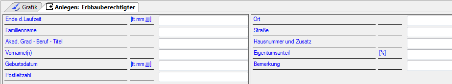 Optionsfenster für das Anlegen eines Erbbauberechtigten