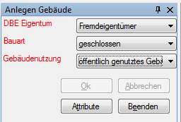 Optionsfenster für das Anlegen eines Gebäudes