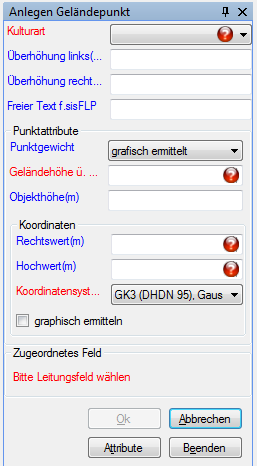 Optionsfenster zum Anlegen eines Geländepunkts