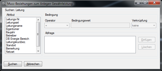 Suchmaske für die Leitungsauswahl Suchmaske für die Leitungsauswahl