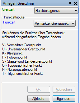 Anlegemenü für Grenzlinien