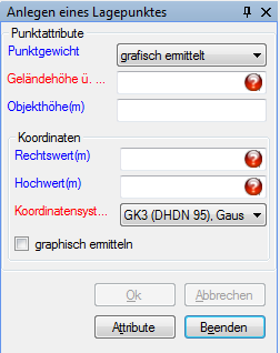 Optionen für das Anlegen eines Lagepunkts