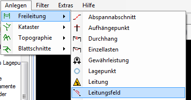 Leitungsfeld im Untermenü von "Freileitung" Leitungsfeld im Untermenü von "Freileitung"
