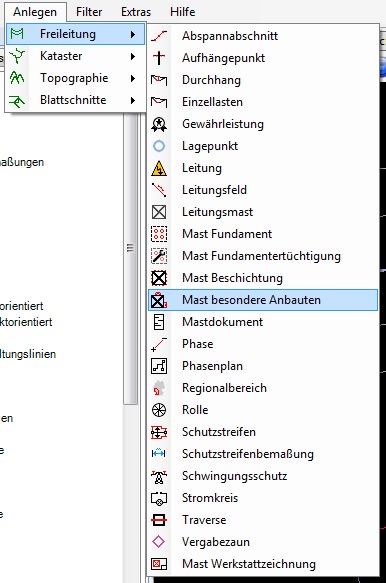 Mast besondere Anbauten im Untermenü "Freileitung" Mast besondere Anbauten im Untermenü "Freileitung"