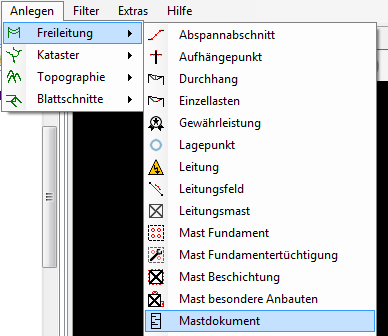 Mastdokument im Untermenü "Freileitung" Mastdokument im Untermenü "Freileitung"