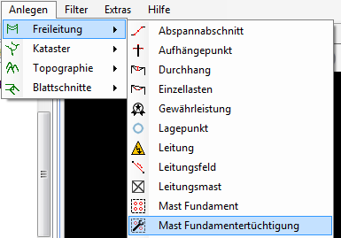 Mast Fundamentertüchtigung im Untermenü "Freileitung"