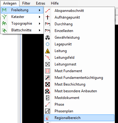 Regionalbereich unter dem Menüpunkt "Freileitung"