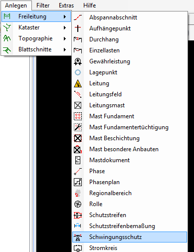 Schwingschutz im Untermenü "Freileitung"