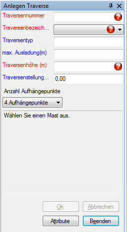 Optionsmenü zum Anlegen einer Traverse