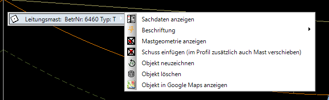 Kontextmenü eines Mastes im Profilplan