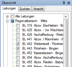 Bahnstromleitungen 442 und 443 in der Ansicht auswählen Bahnstromleitungen 442 und 443 in der Ansicht auswählen