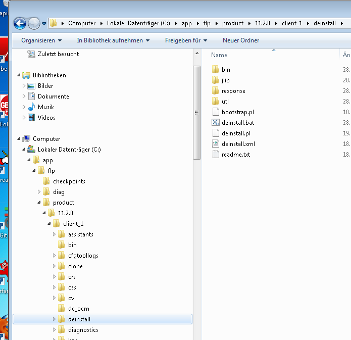 Deinstallationsskript von Oracle