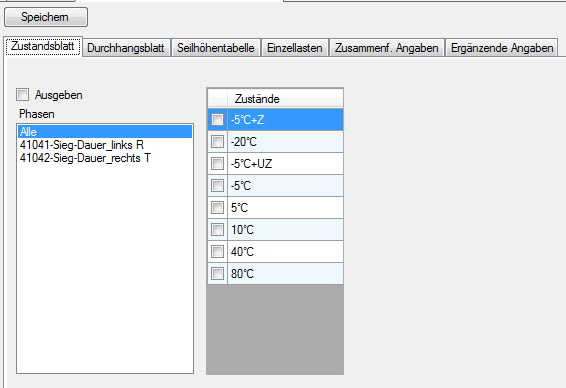 Fenster für die Einstellungen der Seilberechnungen Fenster für die Einstellungen der Seilberechnungen