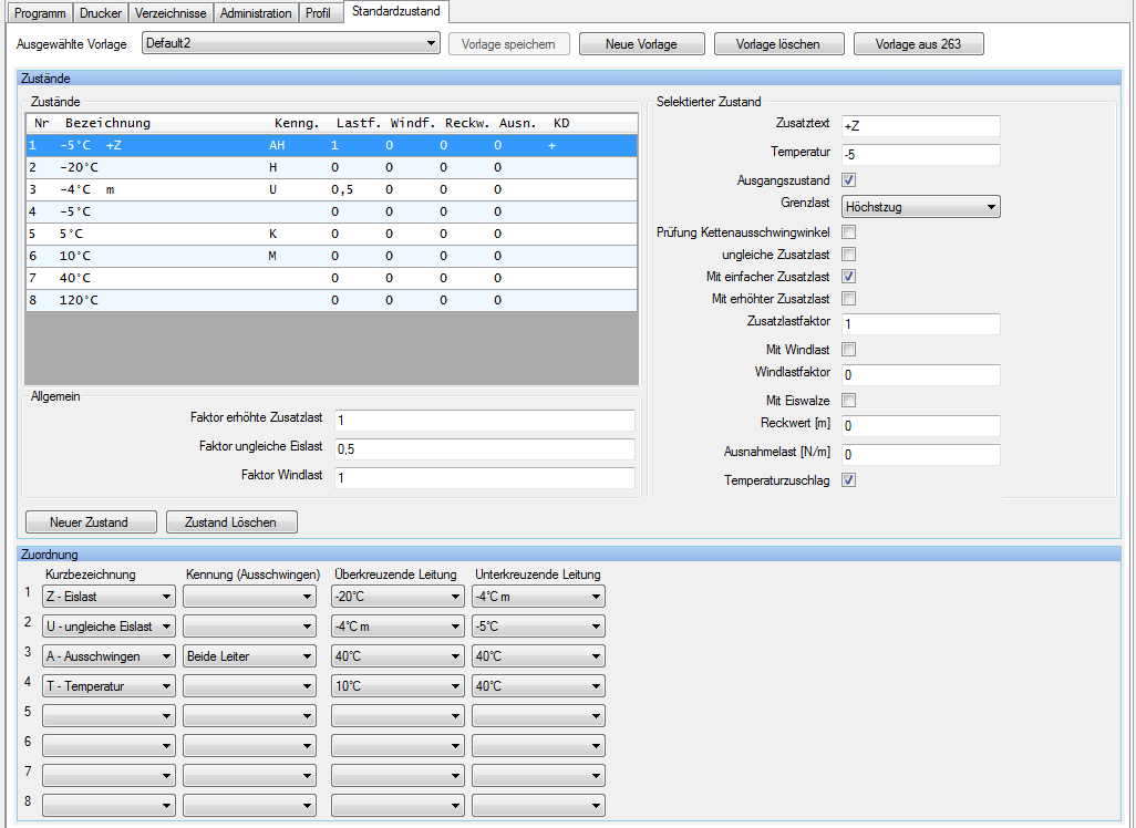 Einstellungen für Standardzustände