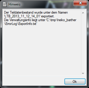 Dialogbox für den erfolgreichen Export