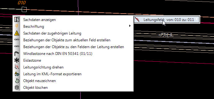 Kontextmenü des Leitungsfeldes mit aktivem Job