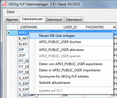 Neuen User im FLP Datenmanager anlegen Neuen User im FLP Datenmanager anlegen