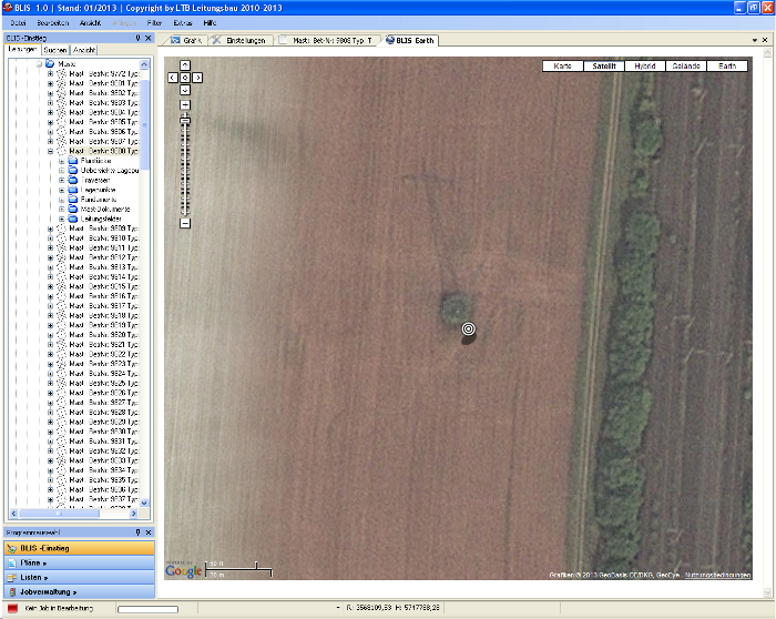 Satellitenansicht eines Mastes in Google Earth