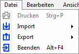 Unterpunkt "Datei" im Hauptmenü