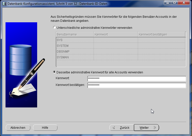 Kennwort für den Admin-Account