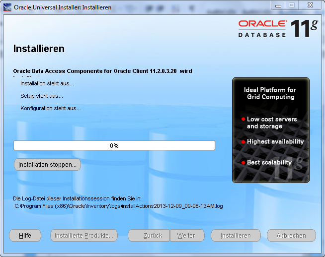 Der Oracle-Client wird installiert Der Oracle-Client wird installiert