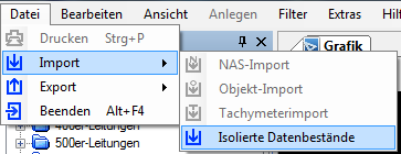 Importfunktionen in der Navigationsleiste