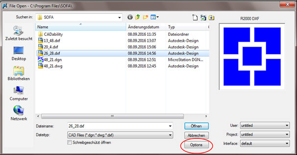 "File Open" Dialog von Microstation