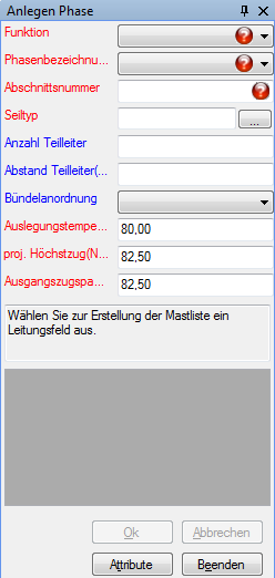 Optionen für das Anlegen von Phasen