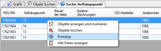 Kontextmenü in der Suchliste