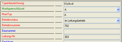 Sachdaten mit verschiedenen Farben
