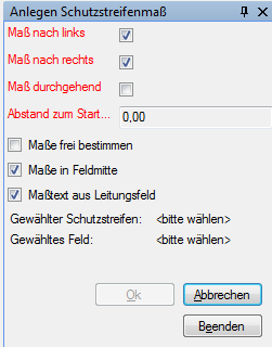Fenster für das Anlegen von Schutzstreifenbemaßung Fenster für das Anlegen von Schutzstreifenbemaßung