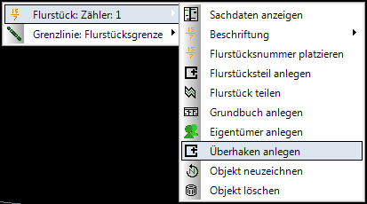 Kontextmenü eines Flurstücks